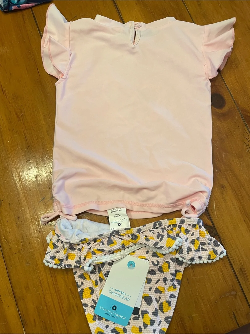 Snapper Rock Light Pink Girls Two-Piece Swim Set with Leopard Ruffle